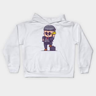 Cute Businessman Talking With Phone Cartoon Kids Hoodie